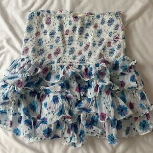 LoveShack Fancy Floral Ruffle Skirt - Blue and Pink